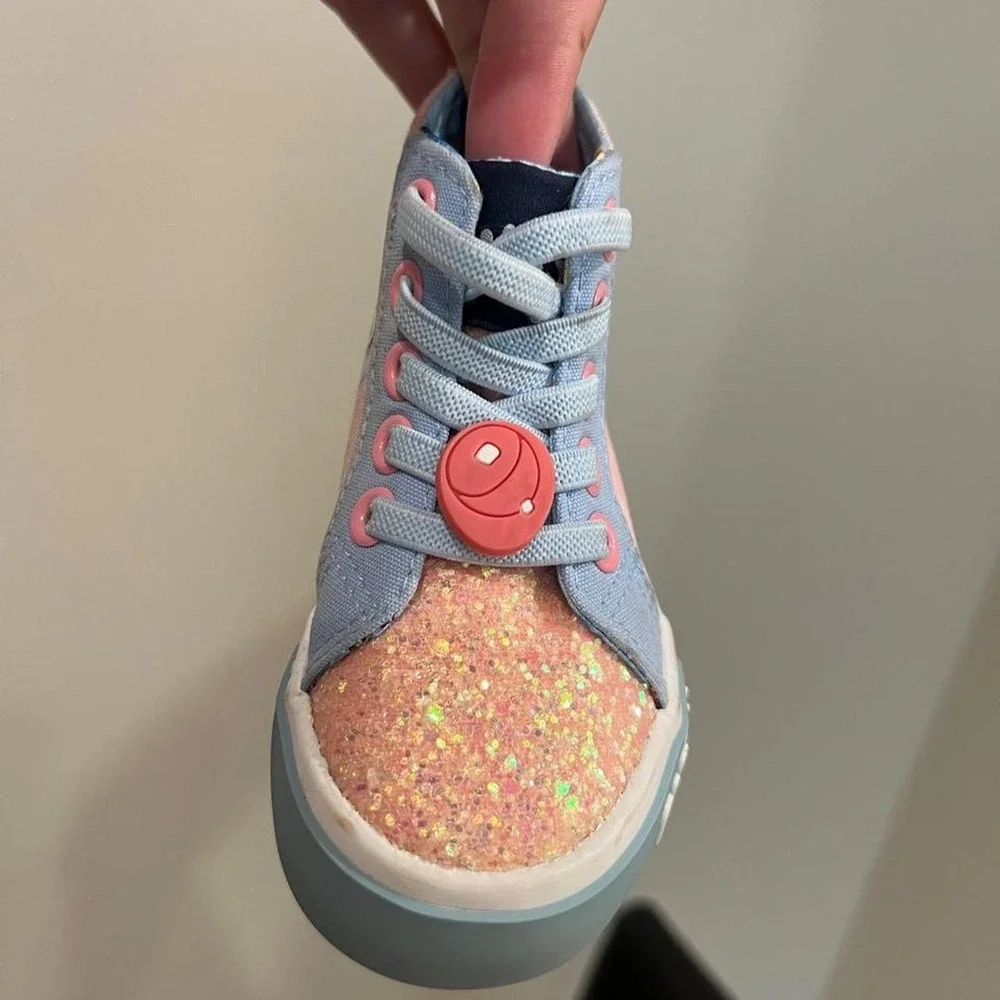 Bluey kids high top sneakers glittery pink blue light platform shoes 6C zip